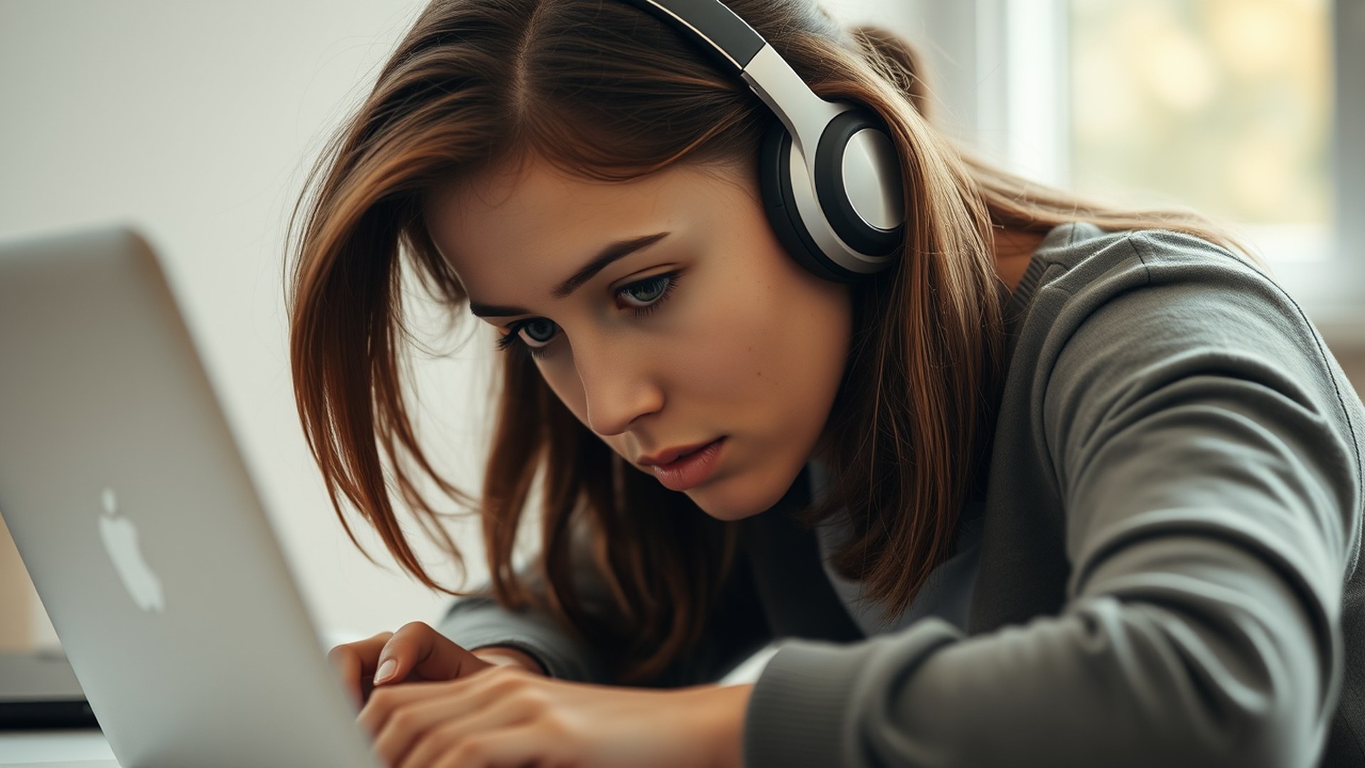 Woman focused on deep work at desk with coffee during morning hours