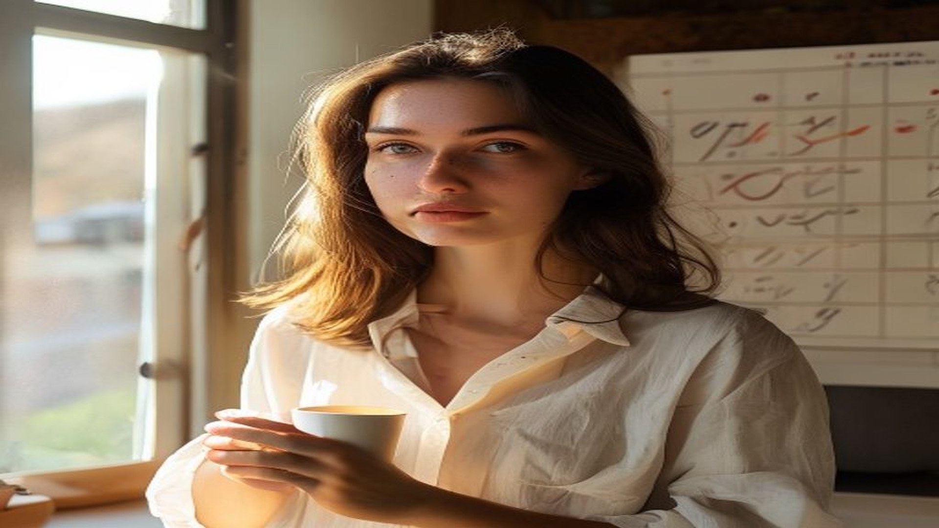 woman holding coffee in morning light with confident expression building self-confidence