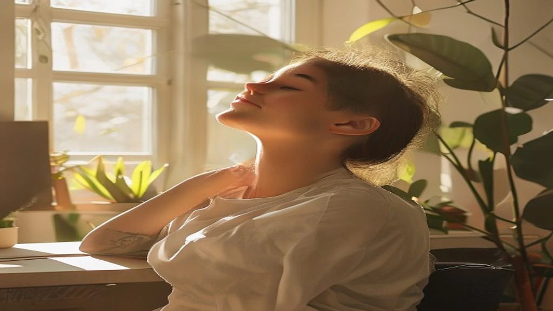 person stretching at desk building daily calm mind habits