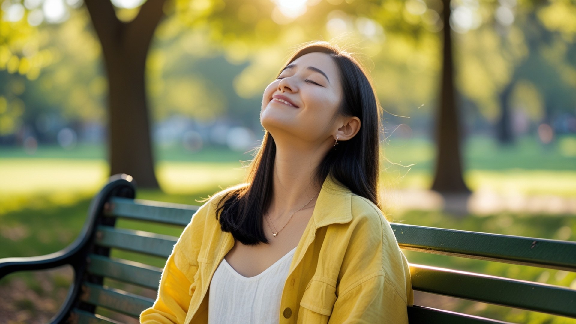 Woman sitting peacefully by sunny window feeling happy again