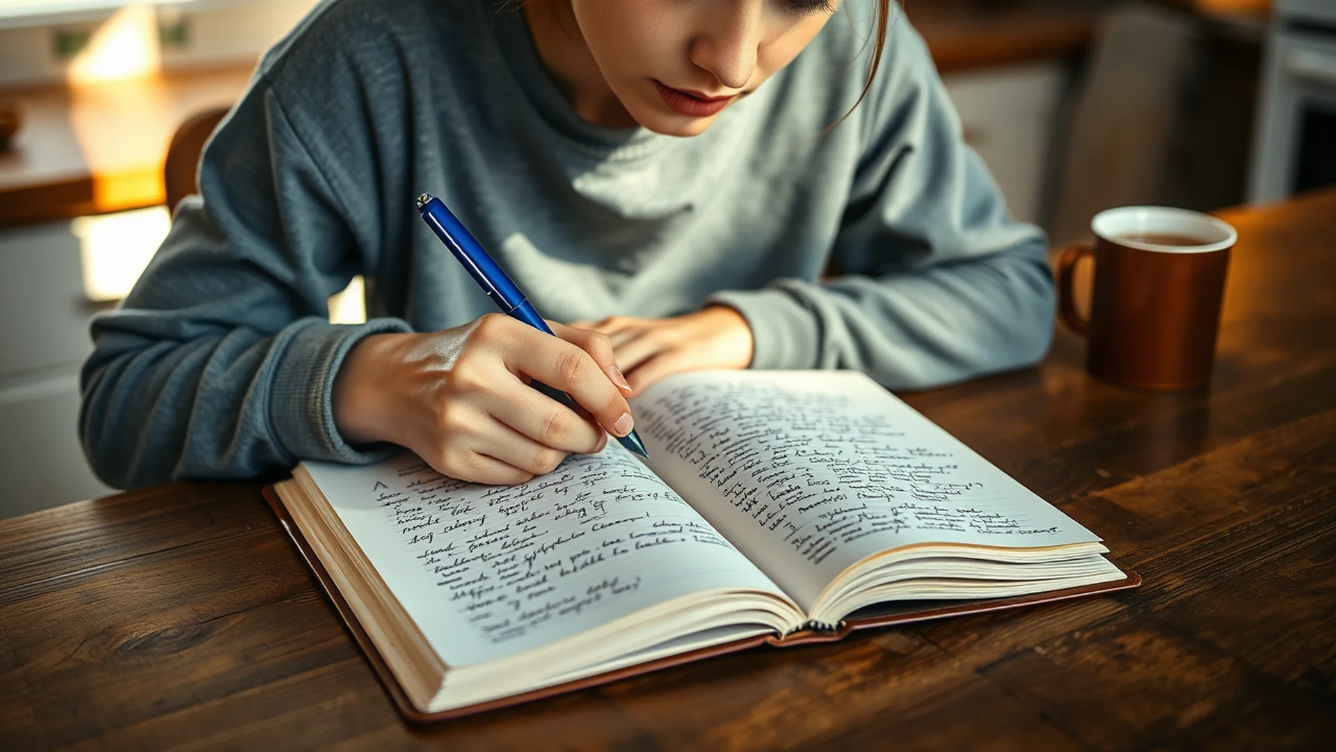 Hands writing in journal during life reset process planning