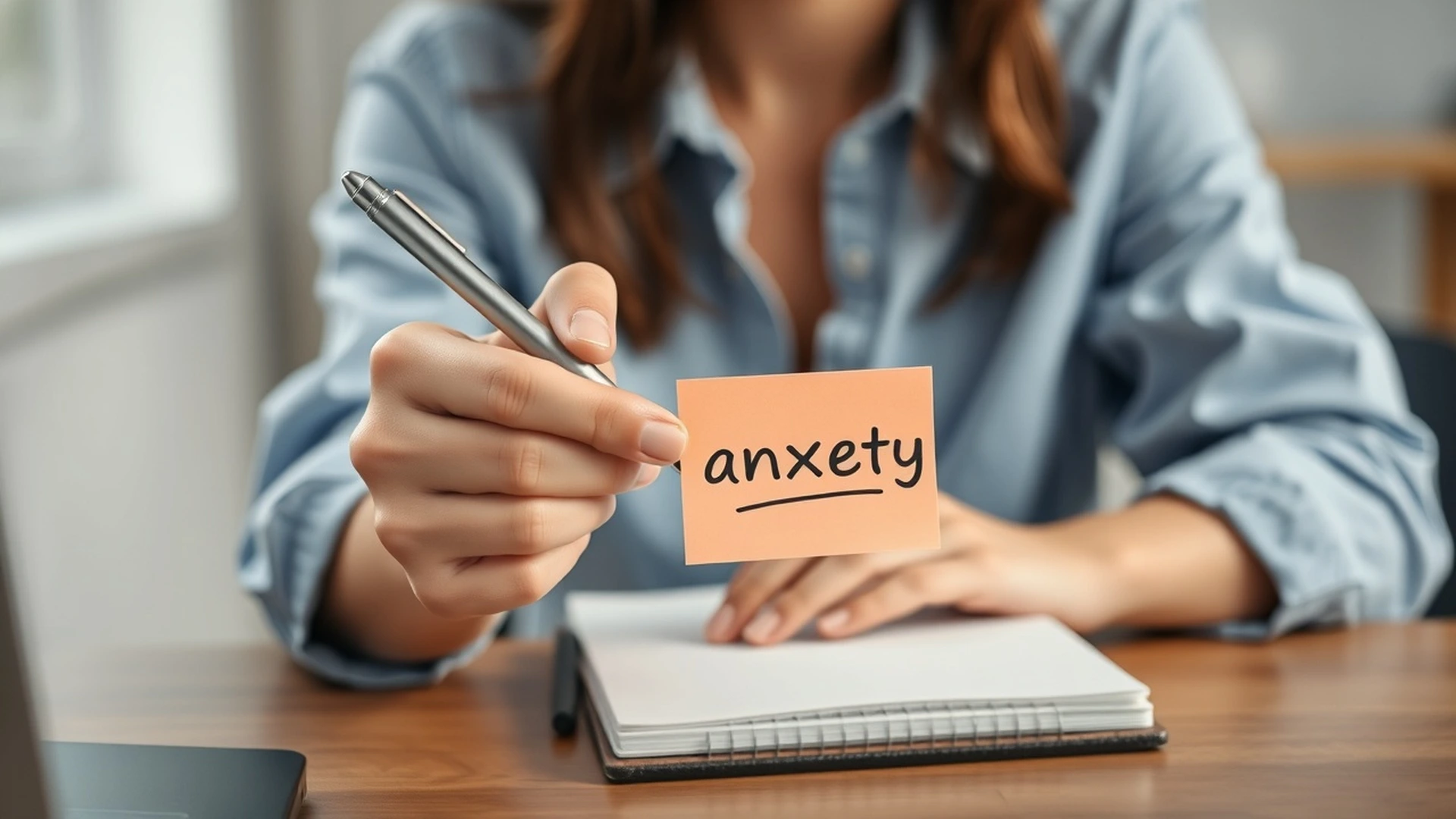 Woman identifying emotion written on sticky note
