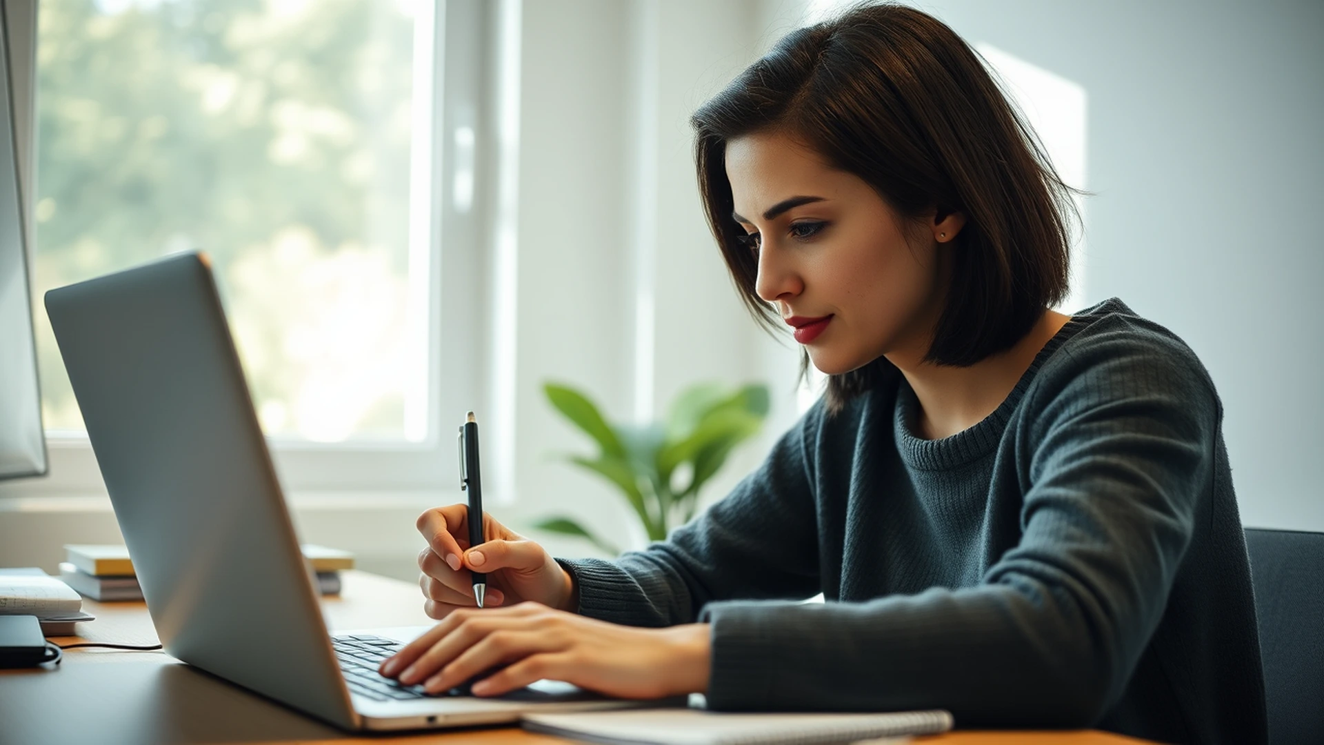 Woman focused at desk organizing productivity tasks on paper