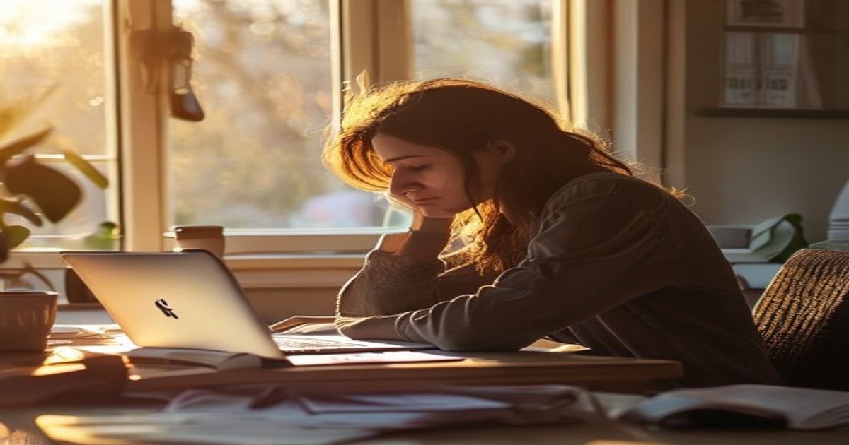Exhausted professional experiencing mental fatigue at desk during afternoon work