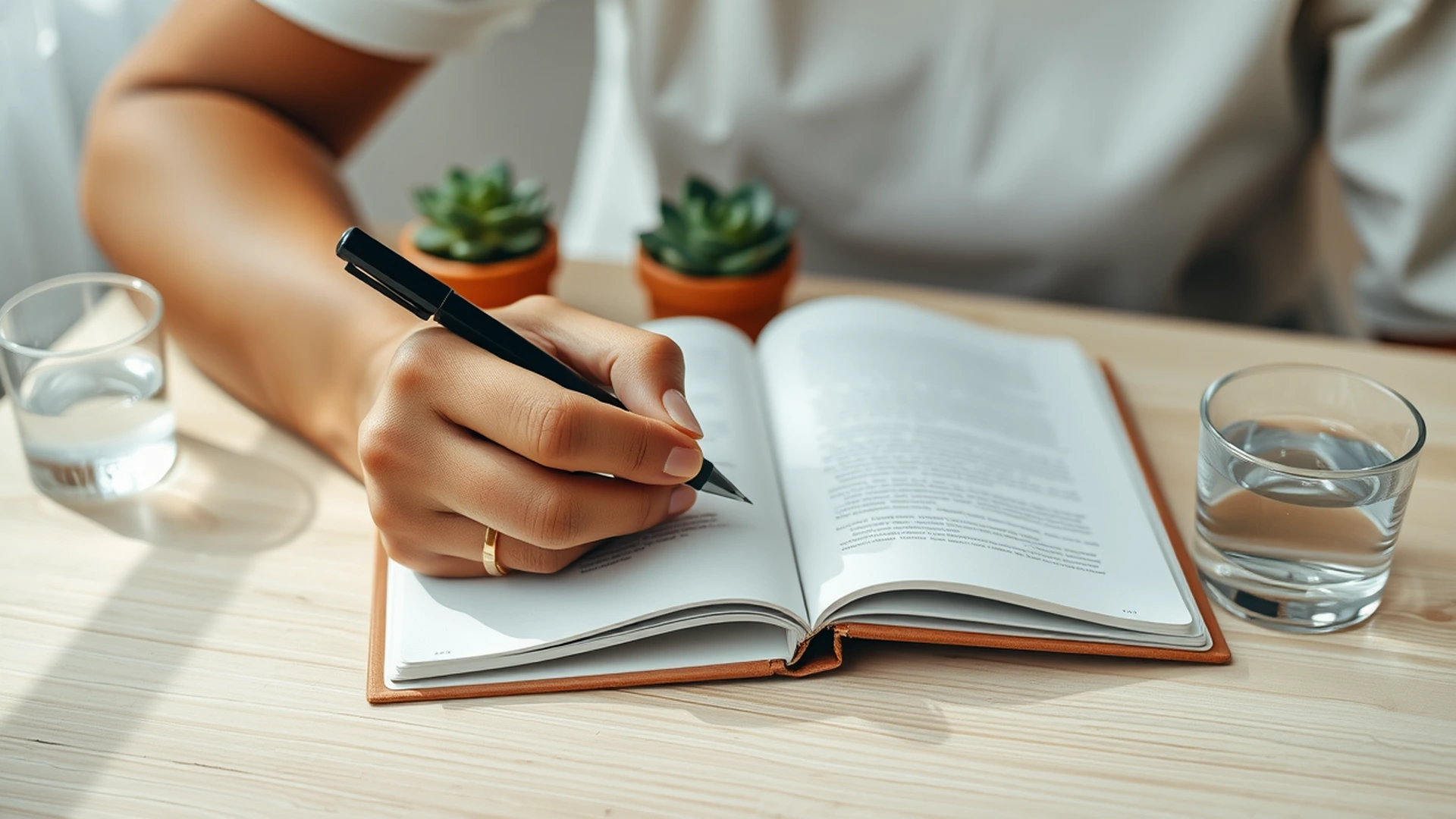 Hands writing in journal to track daily success habits progress